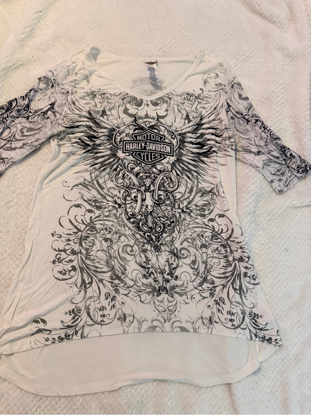 Harley-Davidson White and Black Long Sleeve Graphic Tunic